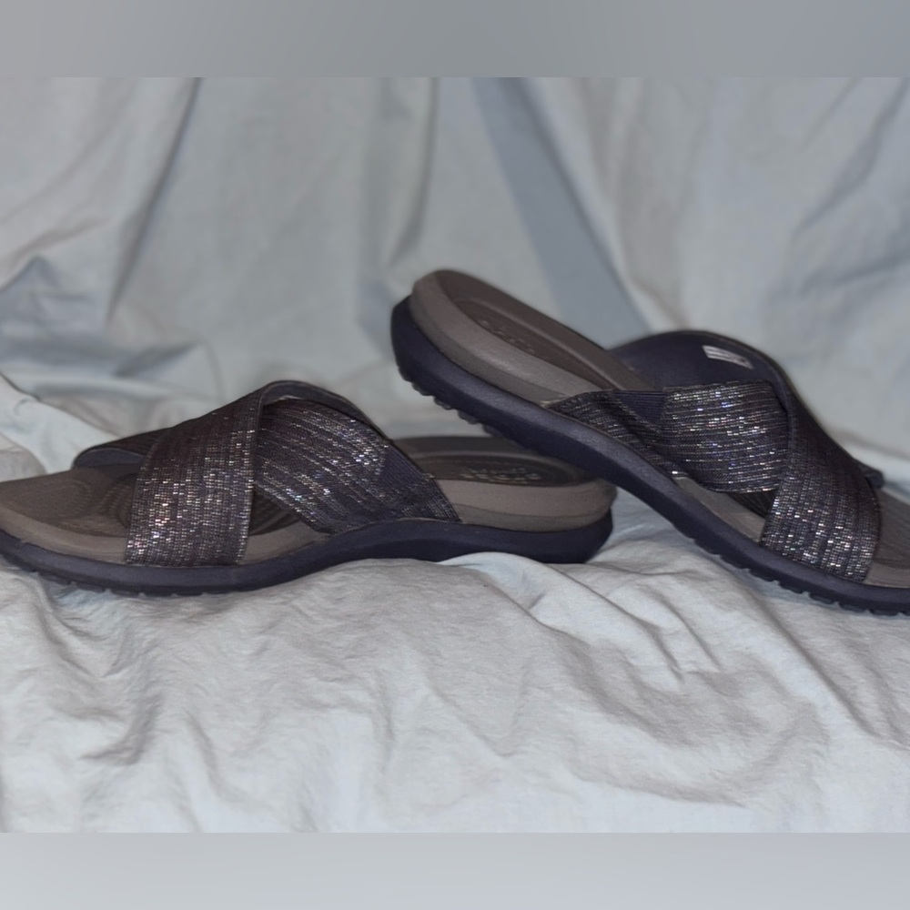 CROCS | Women's Navy Sparkle Crisscross Slide Sandals - Picture 4 of 7